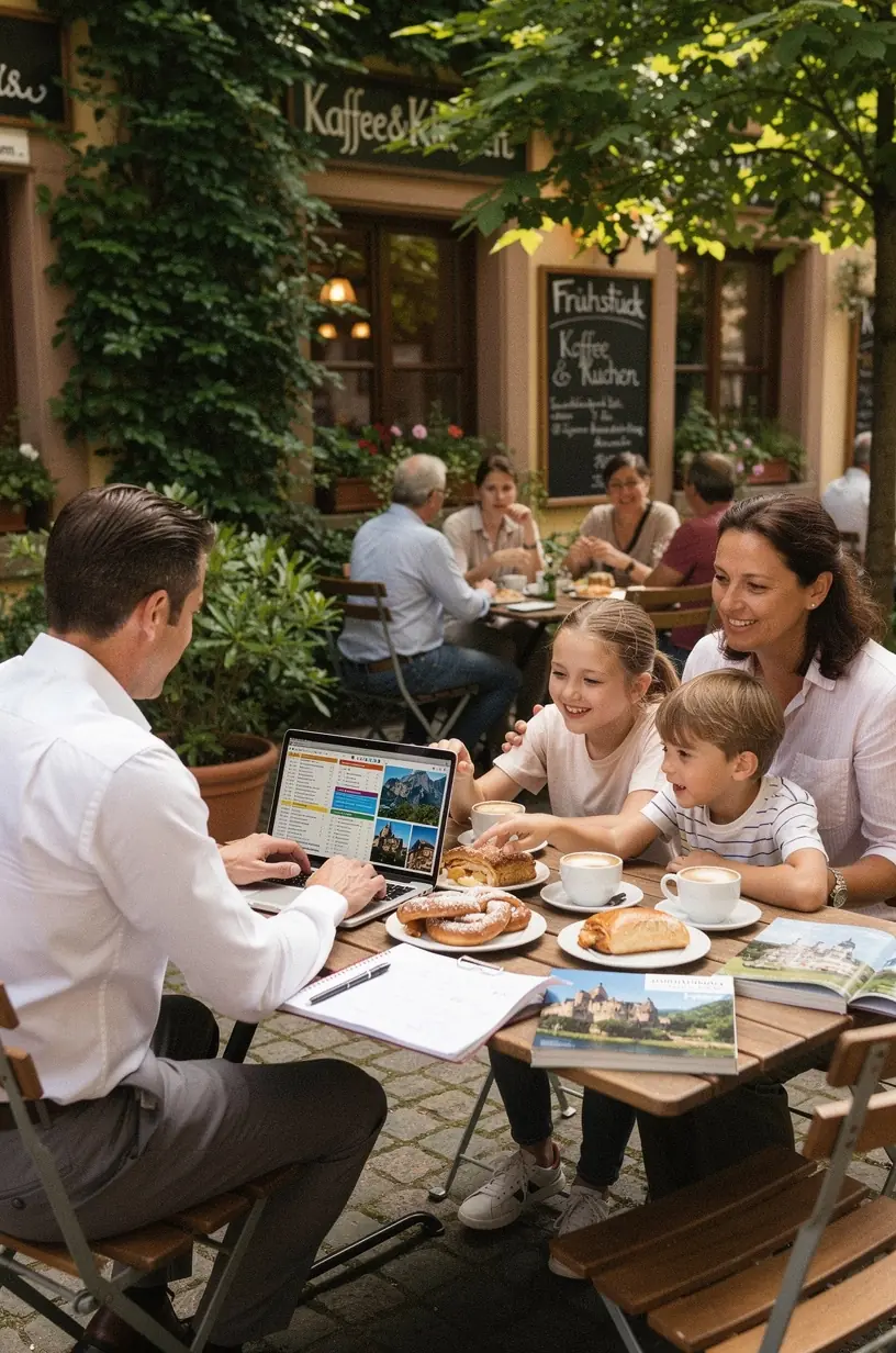 Karte von Deutschland mit markierten Routen und wichtigen Sehenswürdigkeiten, unterstützt von Reiseplanungsbüro.